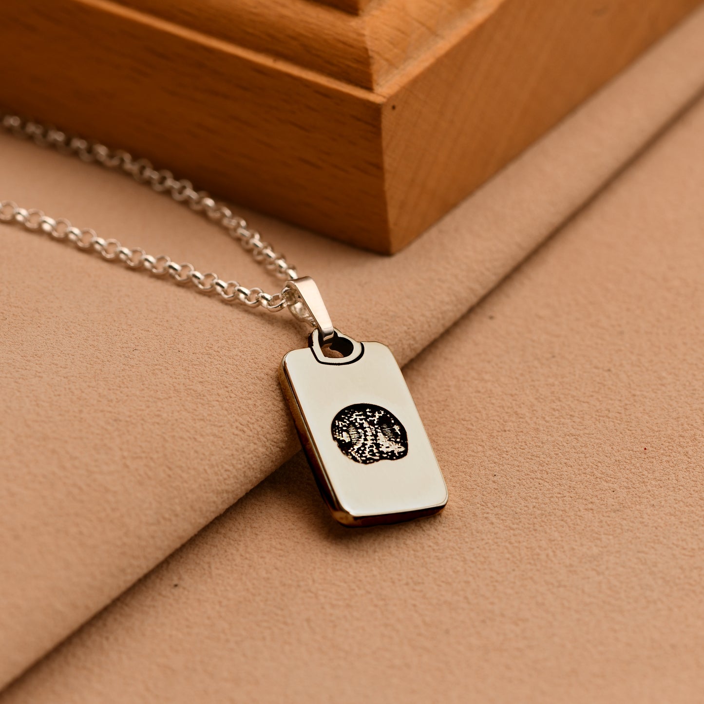 Personalised Paw or Nose Print Tag Necklace in Sterling Silver - Heavyweight