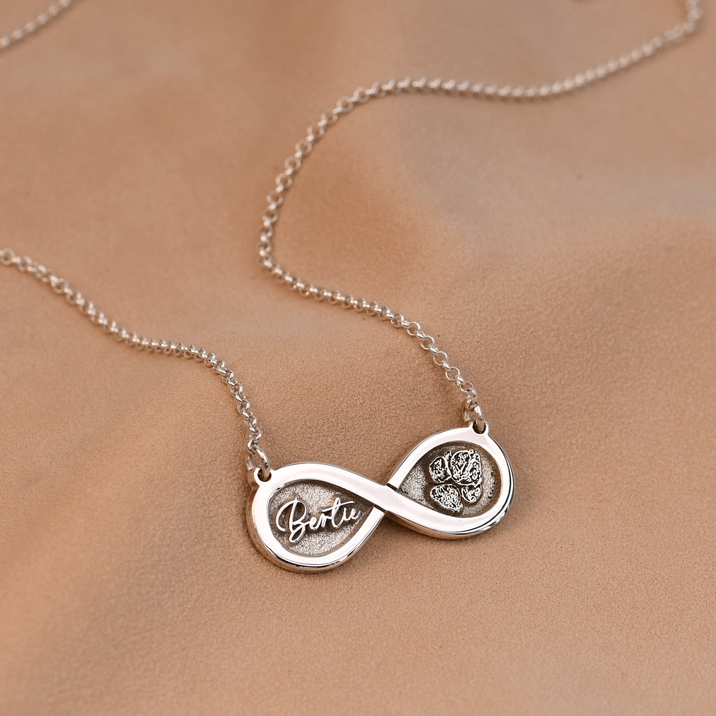 Personalised Paw or Nose Print Infinity Necklace in Sterling Silver - Heavyweight