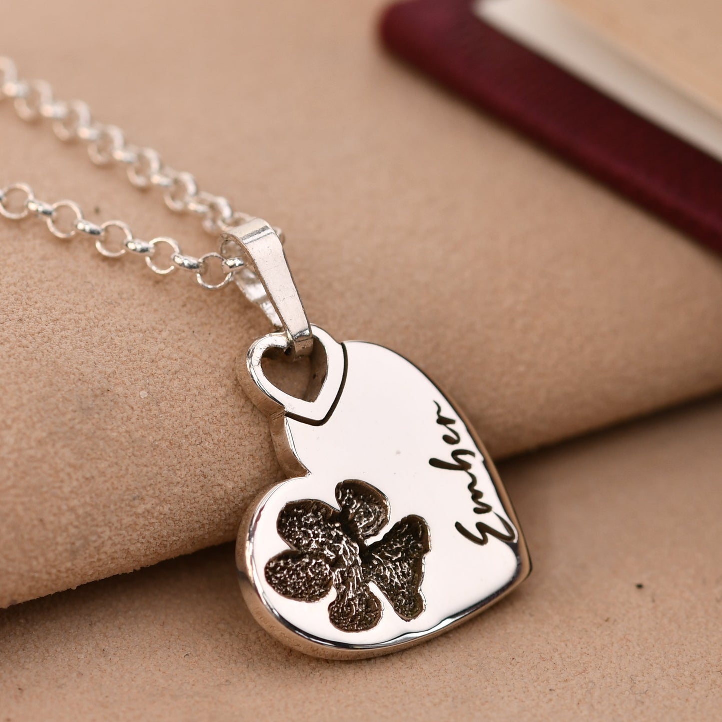 Personalised Paw or Nose Print Heart Necklace in Sterling Silver - Heavyweight