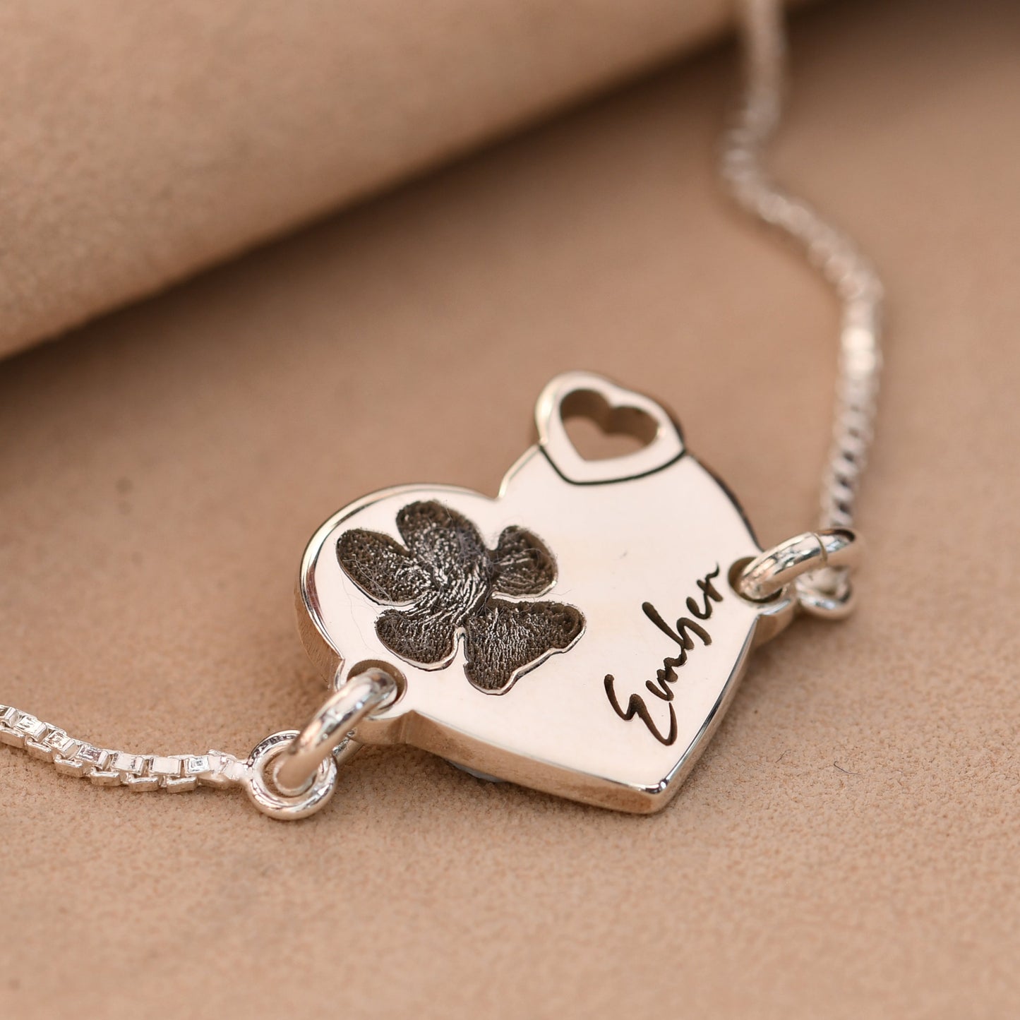 Personalised Paw or Nose Print Heart Bracelet in Sterling Silver - Heavyweight
