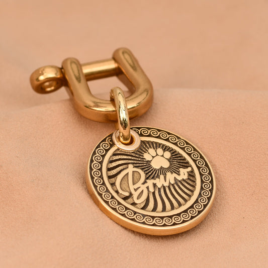 The Halo Tag — Polished Brass Dog Tag with Spiral Border