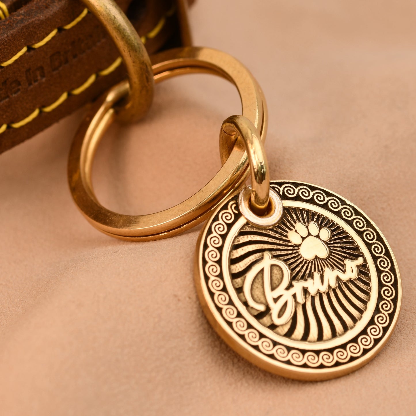 The Halo Tag — Polished Brass Dog Tag with Spiral Border