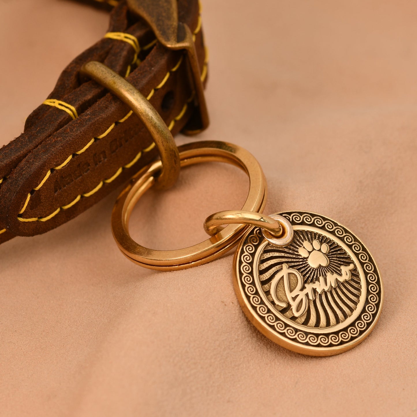 The Halo Tag — Polished Brass Dog Tag with Spiral Border
