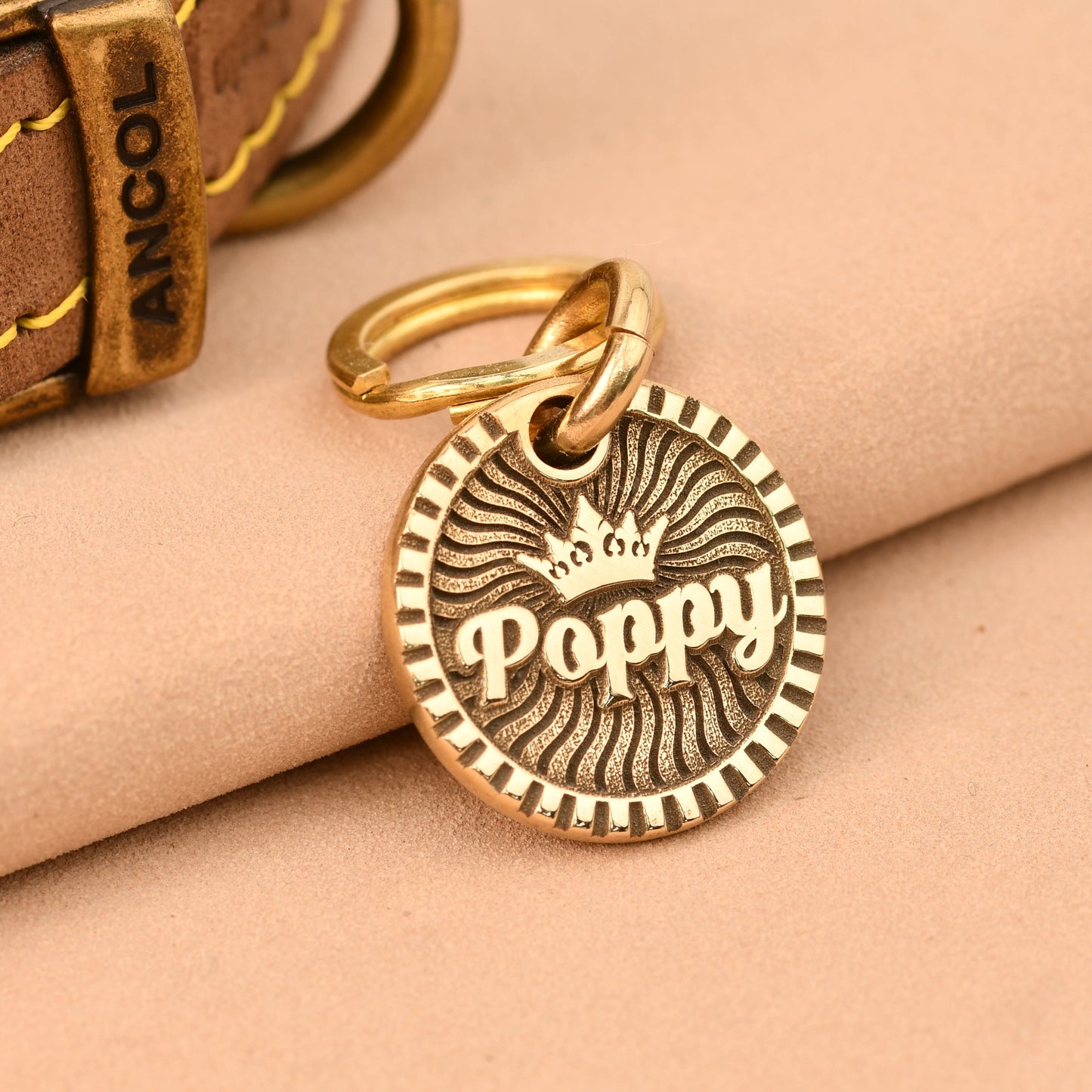 The Petite Crown Tag — Polished Brass Tag for Cats & Small Dogs