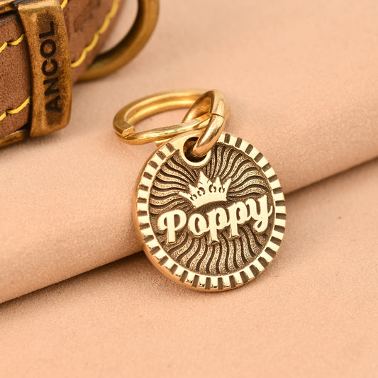 The Petite Crown Tag — Polished Brass Tag for Cats & Small Dogs