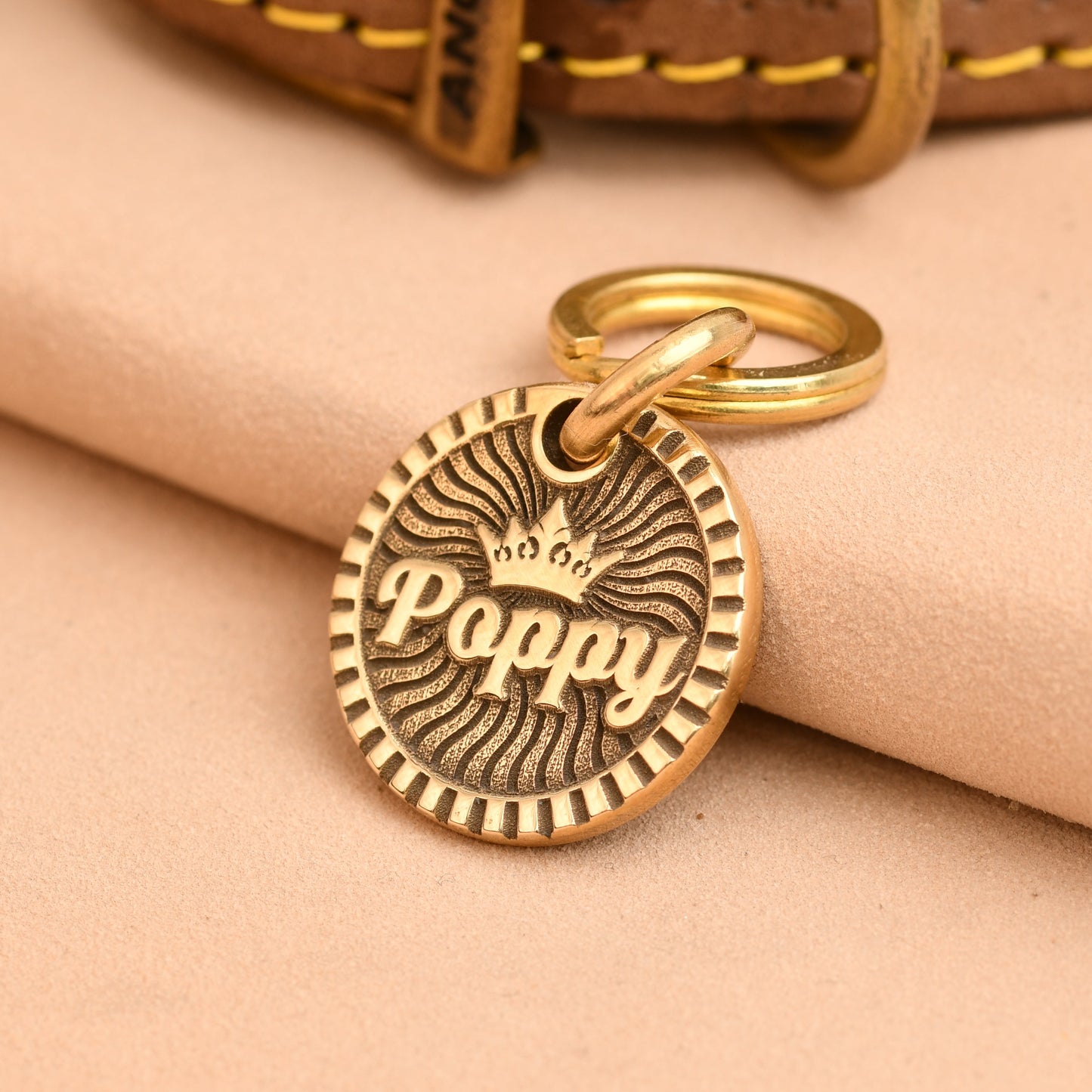 The Petite Crown Tag — Polished Brass Tag for Cats & Small Dogs