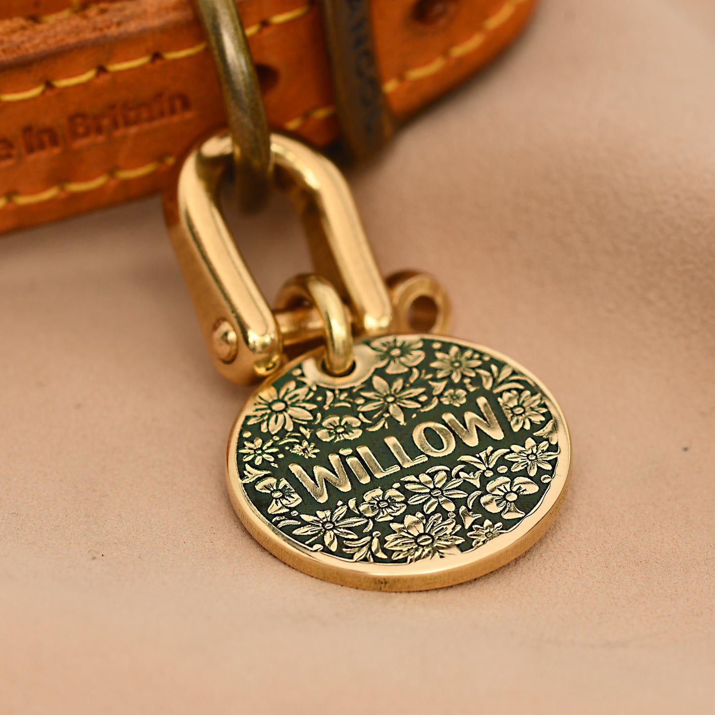 The Bloom Tag — Floral Brass Dog Tag