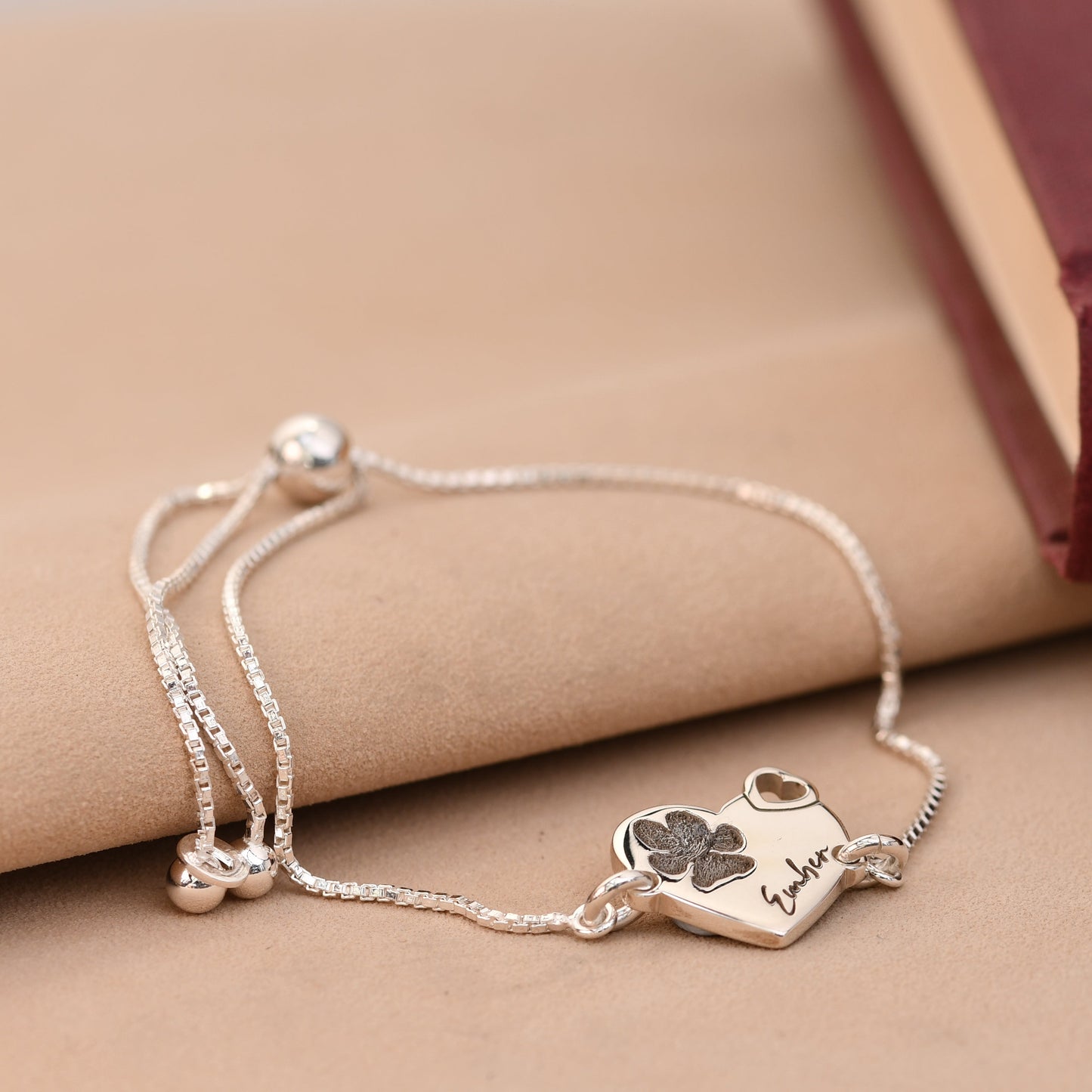 Personalised Paw or Nose Print Heart Bracelet in Sterling Silver - Heavyweight