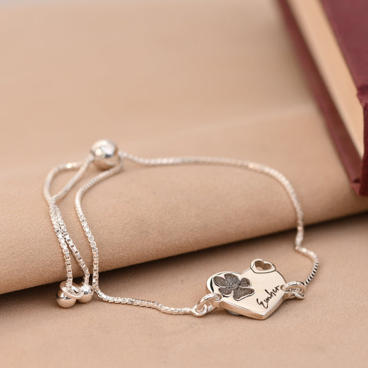 Personalised Paw or Nose Print Heart Bracelet in Sterling Silver - Heavyweight