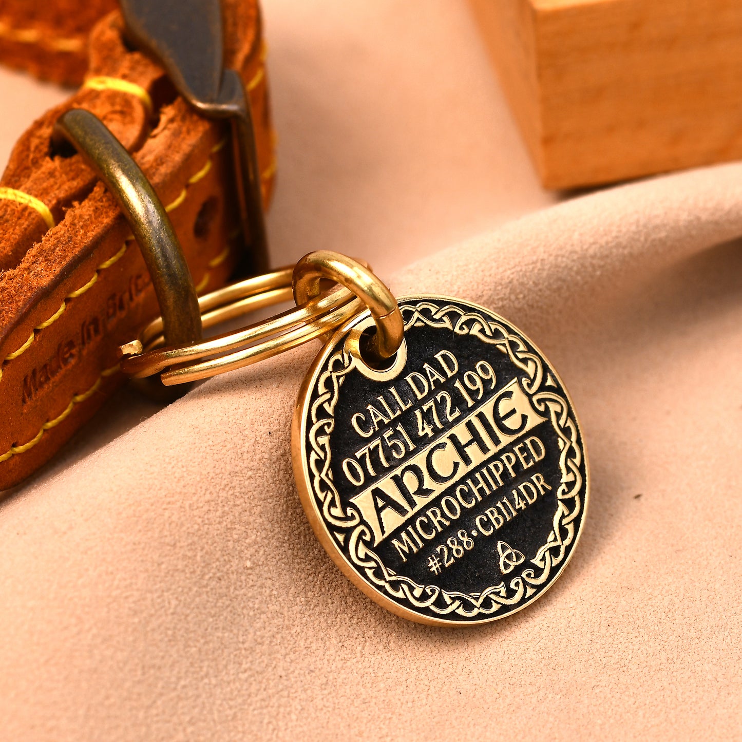 The Heritage Tag — Celtic Border Brass Dog Tag