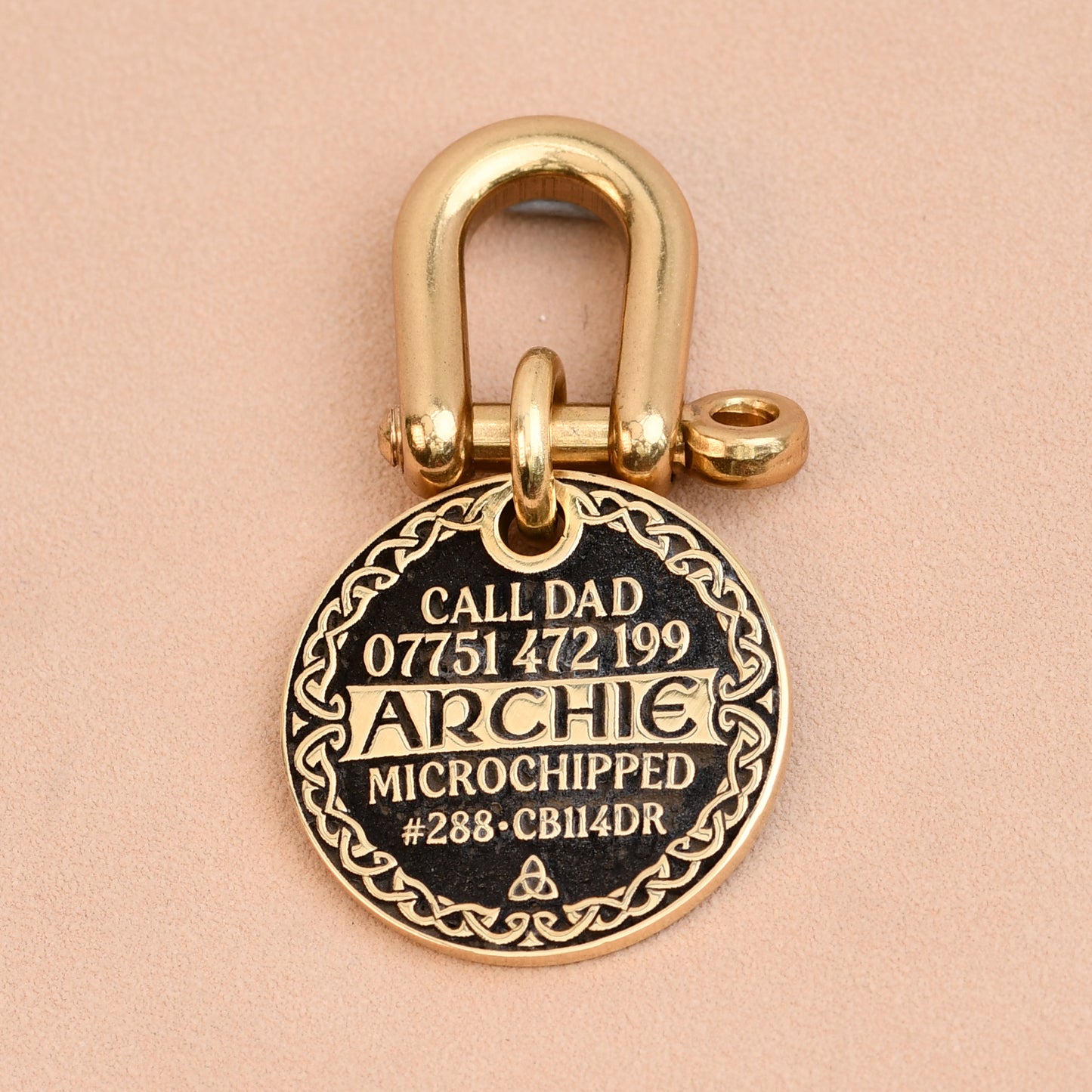 The Heritage Tag — Celtic Border Brass Dog Tag