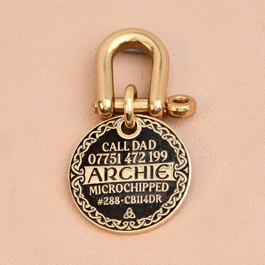 The Heritage Tag — Celtic Border Brass Dog Tag