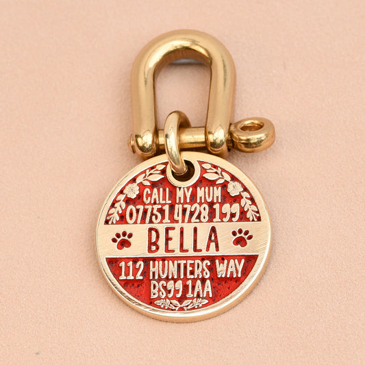 The Wildflower Tag — Floral Brass Dog Tag with Full Engraving