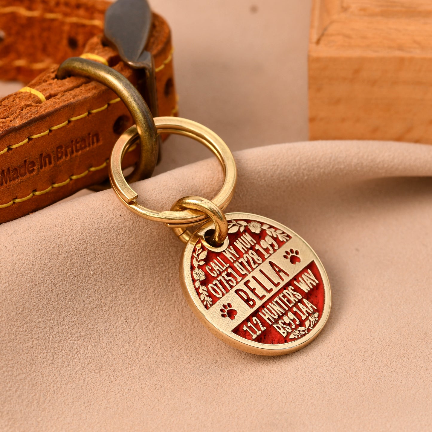 The Wildflower Tag — Floral Brass Dog Tag with Full Engraving