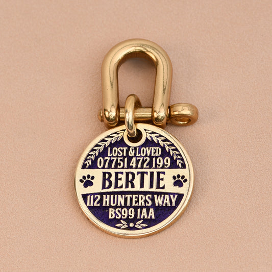 The Meadow Tag — Brass Dog Tag with Leaf & Paw Engraving