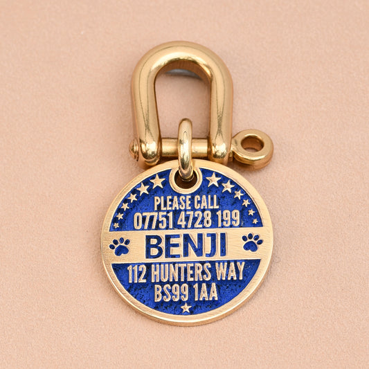 The Pawprint Tag — Brass Dog Tag with Paw & Leaf Engraving
