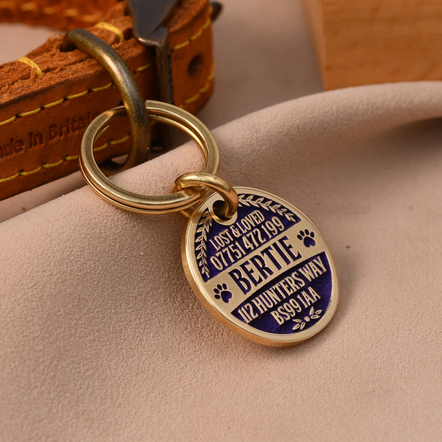 The Meadow Tag — Brass Dog Tag with Leaf & Paw Engraving