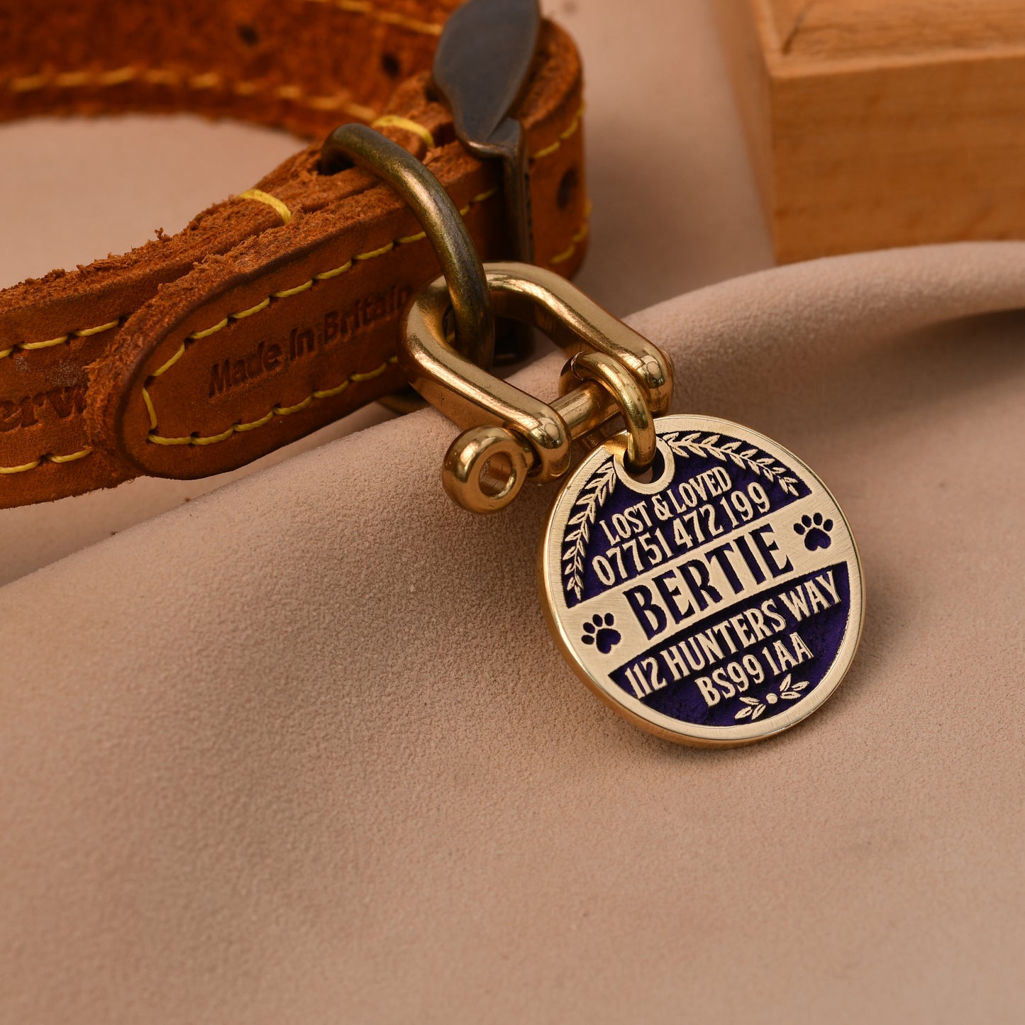 The Meadow Tag — Brass Dog Tag with Leaf & Paw Engraving