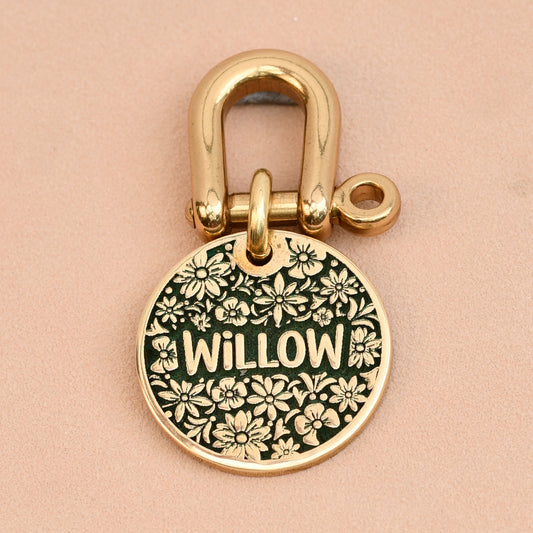 The Bloom Tag — Floral Brass Dog Tag