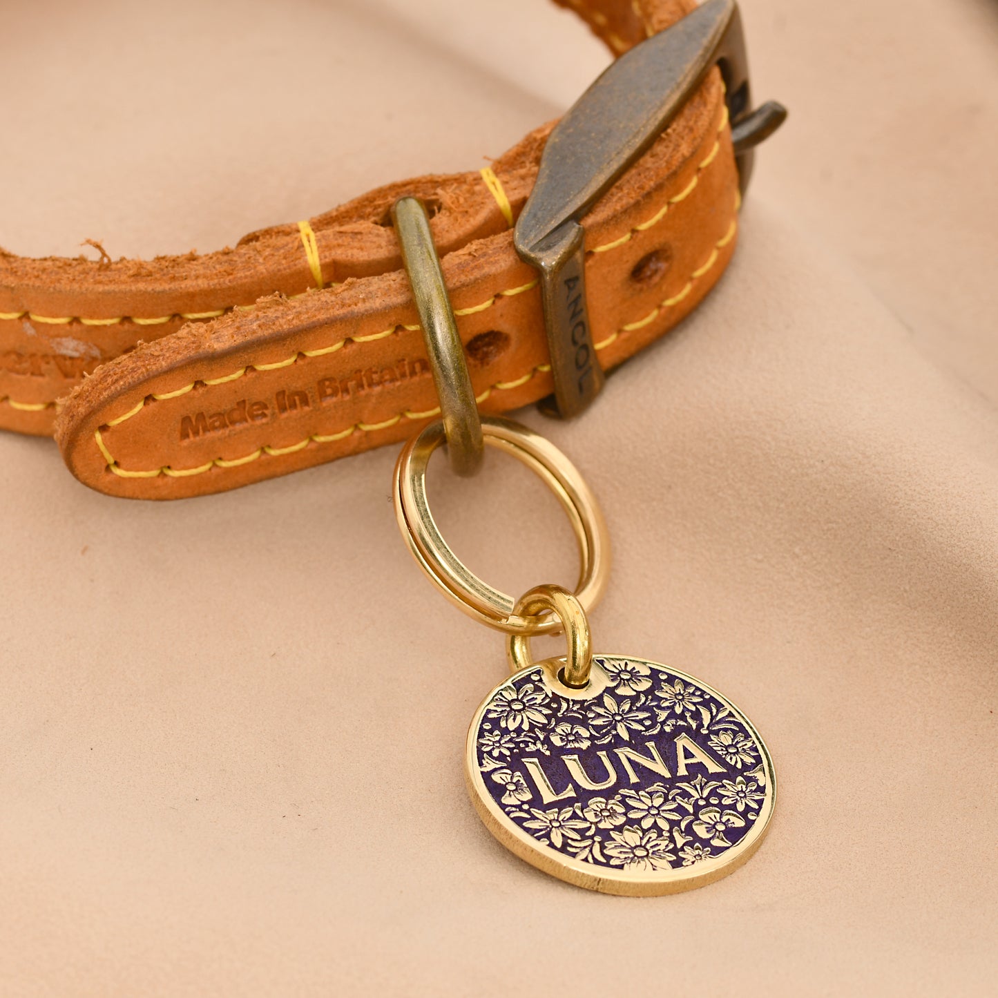 The Bloom Tag — Floral Brass Dog Tag