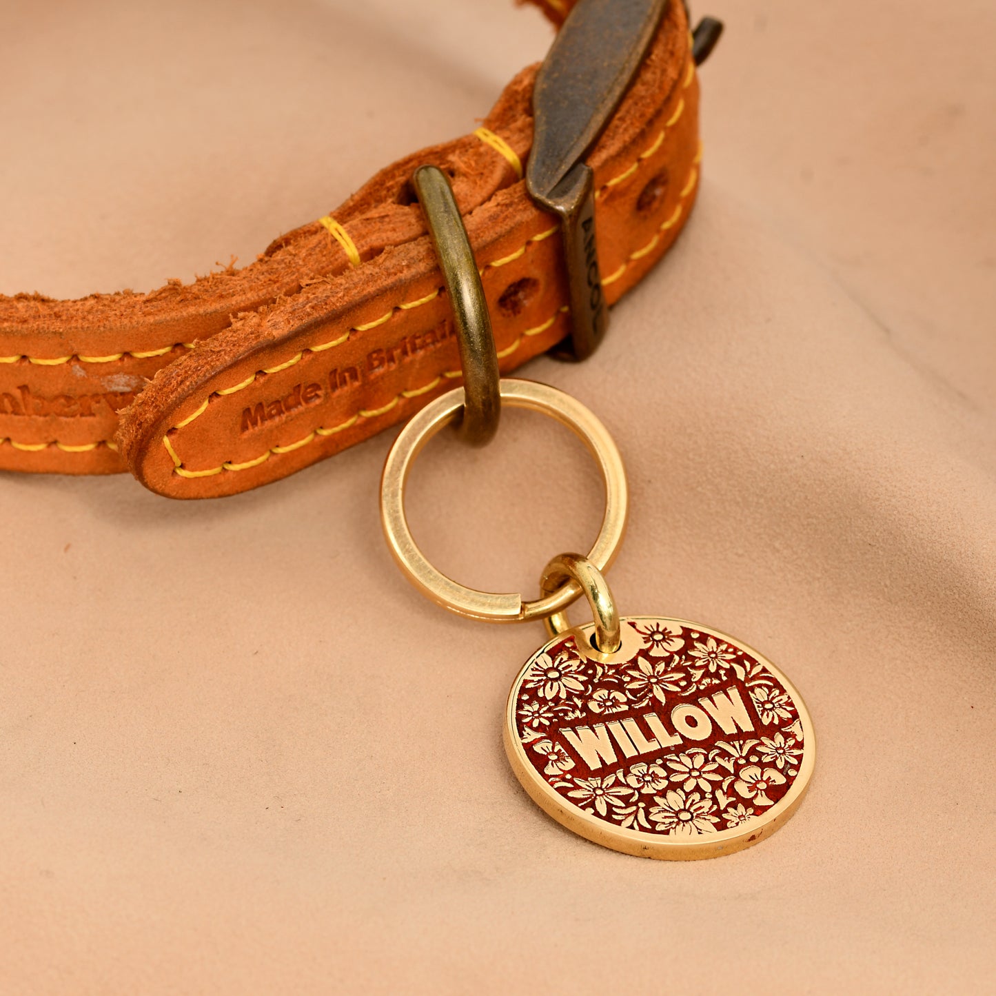 The Bloom Tag — Floral Brass Dog Tag