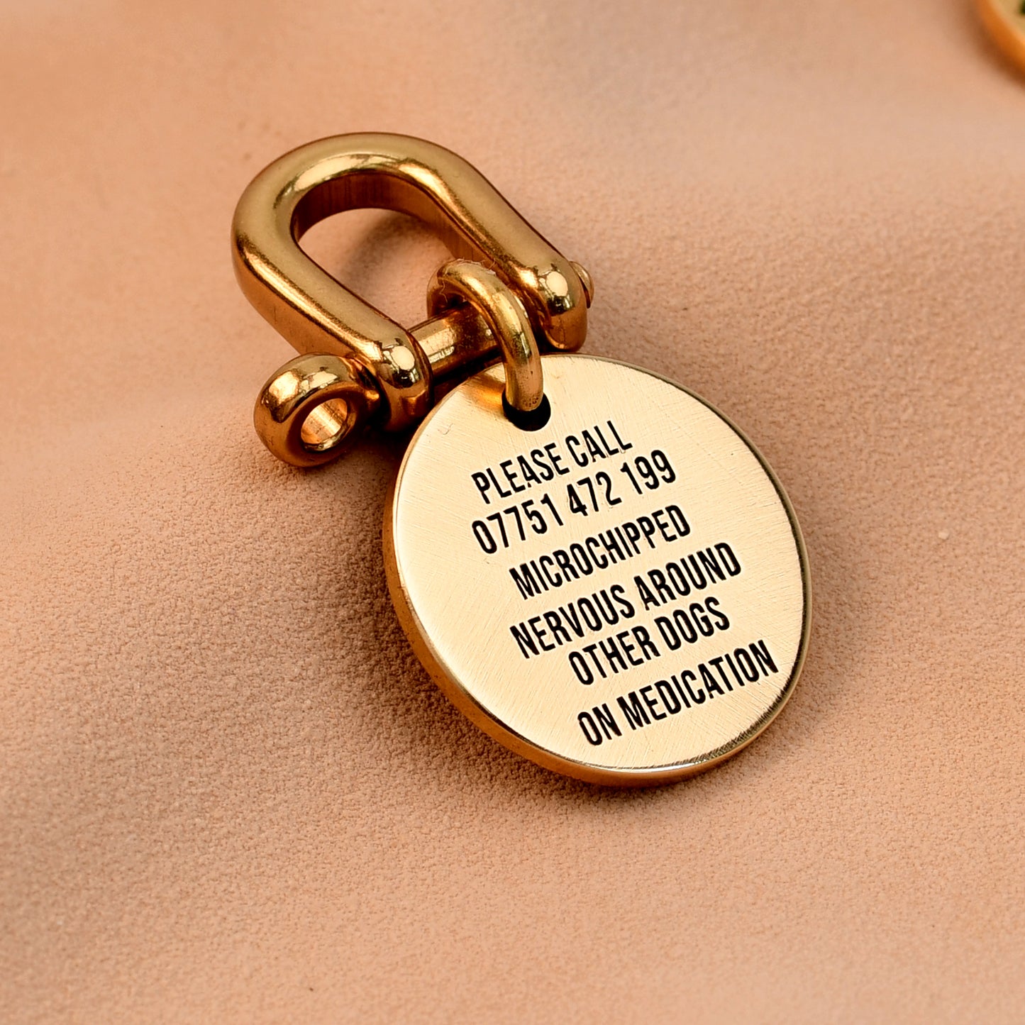 The Meadow Tag — Brass Dog Tag with Leaf & Paw Engraving