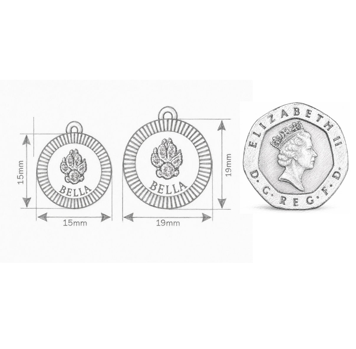 The Sunburst Disk — Actual Paw & Nose Print Engraved Pendant in Sterling Silver